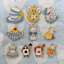 10pcs alloy oil drop charm cartoon rabbit teapot clock earring pendant DIY keychain necklace jewelry pendant necklace charm