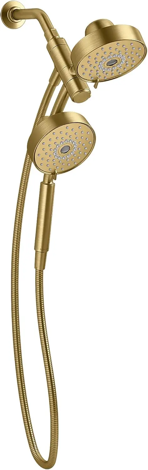 Purist 2-in-1 Multi Function Shower Kit with SHOWERHEAD & HAND SHOWER, Rotating Rail, Vibrant Brushed Moderne Brass