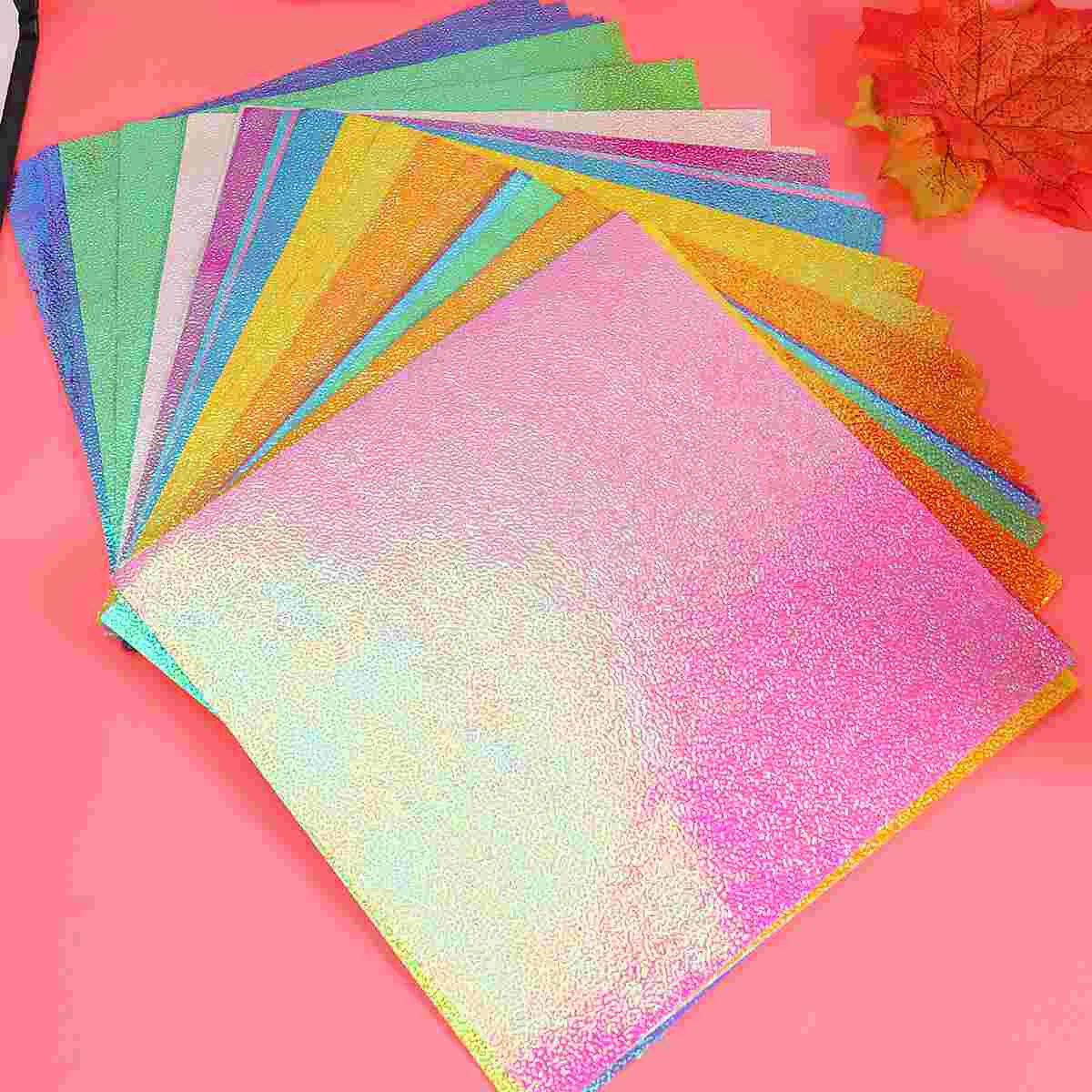 50 Pcs Sparkle Shinny Paper Iridescent Origami Colored Glitter Wrapping Folding Square Colorful Child