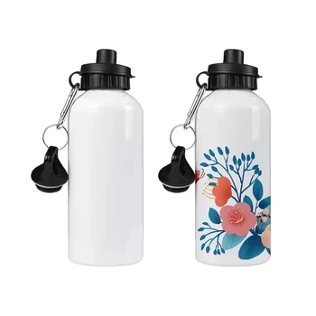 Bouteille d'eau par Sublimation blanche vierge avec mousqueton, bouilloire étanche en aluminium avec deux couvercles, 400/500/600/750ml, 6 pièces/lot