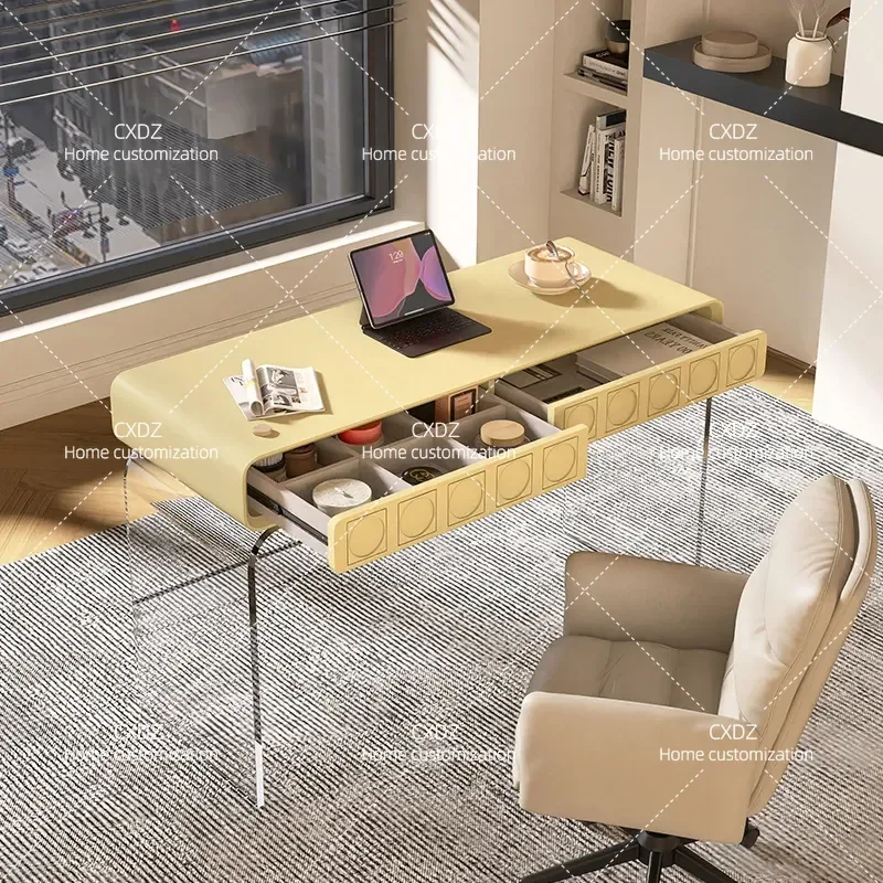 Italian Minimalist Acrylic Dresser Solid Wood Makeup Table Cream Style Floating Bedroom Desk for Small Apartment