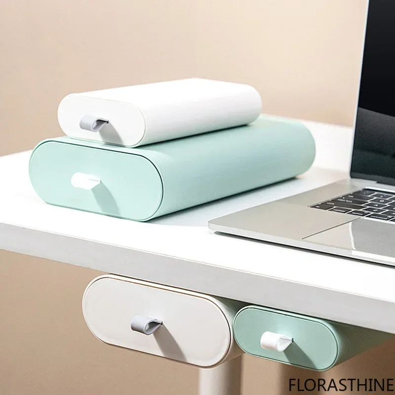 Creative Self Stick Under Desk Drawer Storage Box Office Bottom Desktop Hidden Organizer Stationery Holder for Home Cosmetics