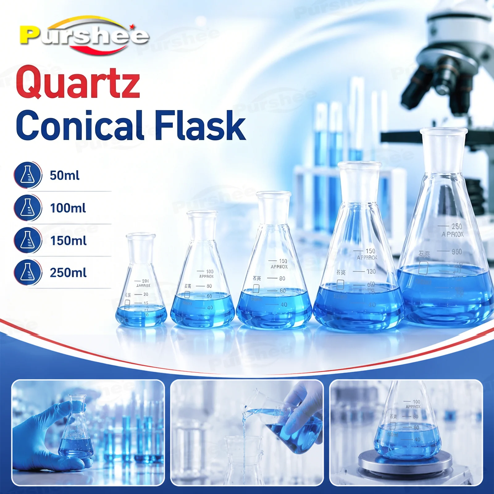 JGS-2 Quartz Erlenmeyer Flask 50ml 100ml 150ml 250ml High Temperature Resistant Graduated Conical Flask Lab Measuring Glassware