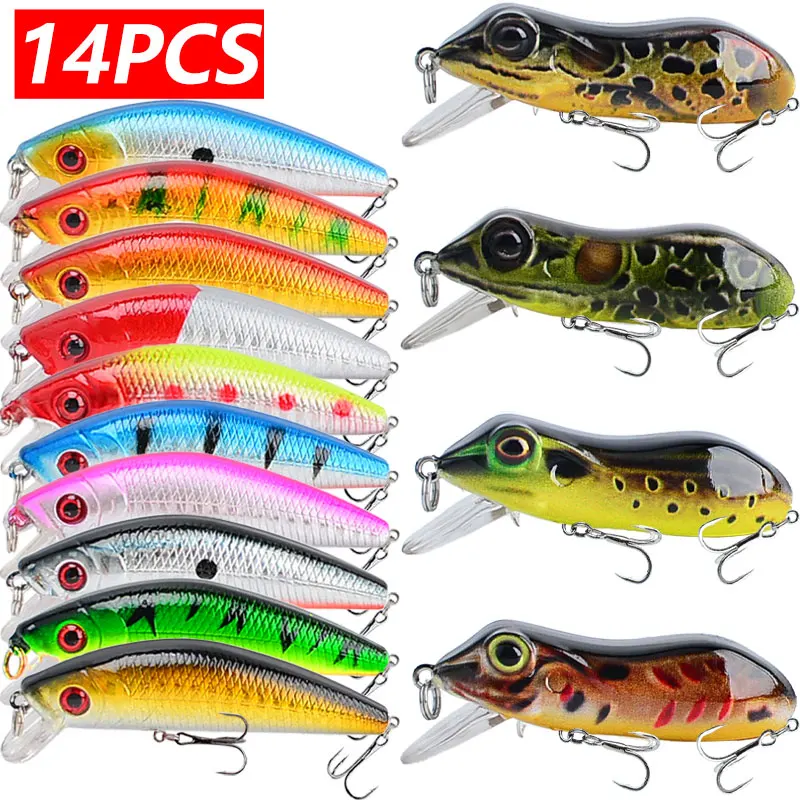 14pcs/lot Fishing Lures 7.8g/10g Minnow 3D Eyes Perch Artificial Bait Pike Carp Bait Durable and Lightweight Tackle