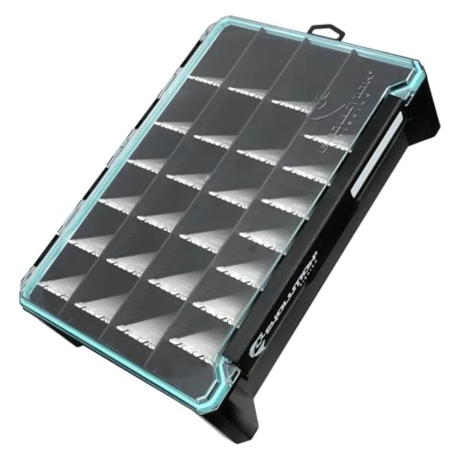 

Evolution Fishing BallistiX HANGR 3.7D Tackle Tray - Waterproof Angled Divider System Anti-Corrosion Single Latch Clear Lid Lur