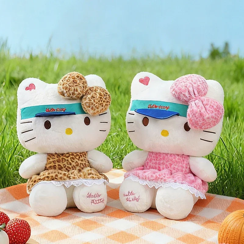 

Kawaii Plush Toy Leopard Print Hello Kitty With Baseball Cap Stuffed Doll Cute Filled Animal For Kids Birthday Present For Girls