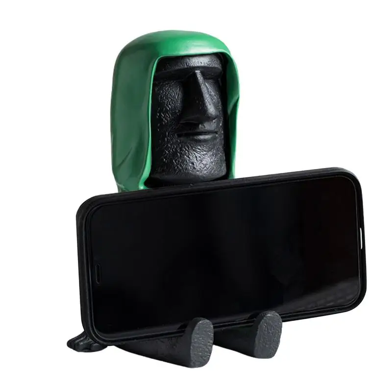 Easter Island Moai Sculpture Classic Resin Imitation Stone Statue  With Smartphone Holder Home Office Ornament With Phone Holder