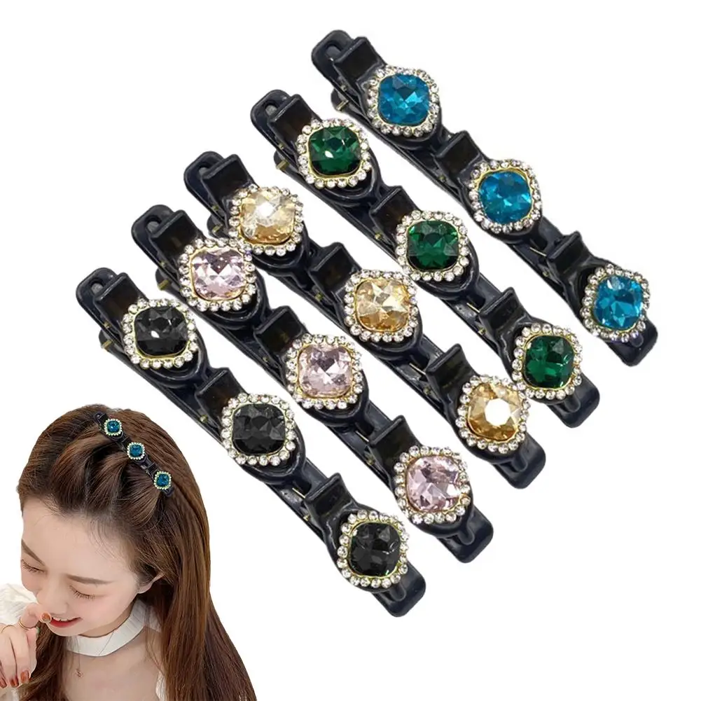 Sparkling Crystal Stone Braided Hair Clips Flower Rhinestone Fabric Hair Bands for Women Girl Kid Hairstyle Tool Hair Acces D0Z6