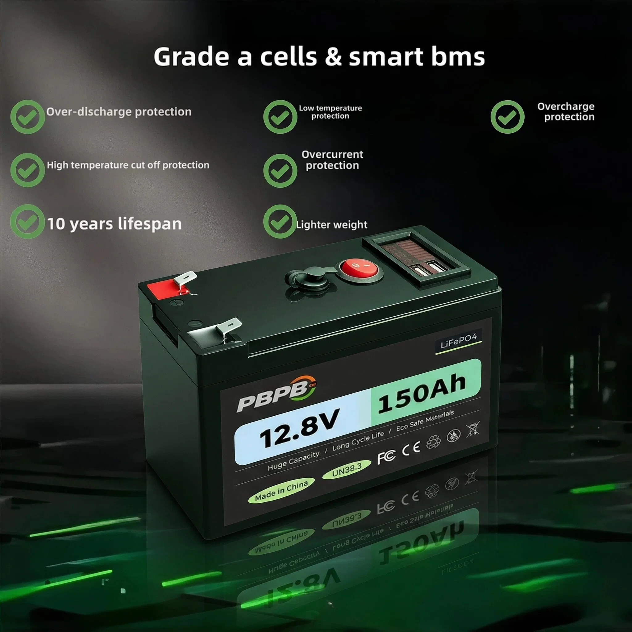 New 12.8V 200AH LiFePO4 Battery 4s Lithium Power Batteries For Campers Golf Cart Off-Road Solar  anf Charger