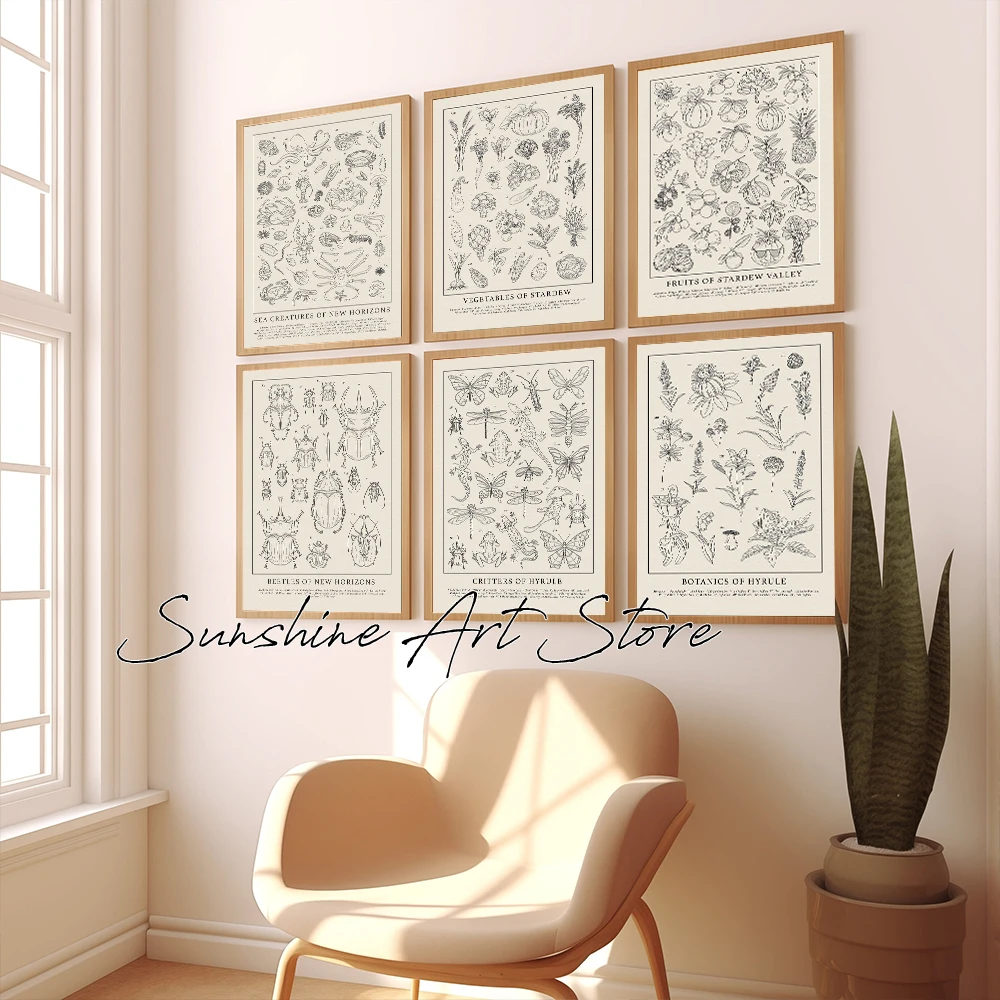 Fruit Vegetable Flowers of Stardew Valley Gaming Decor Vintage Biology New Horizons Poster Canvas Painting Kids Room Wall Decor