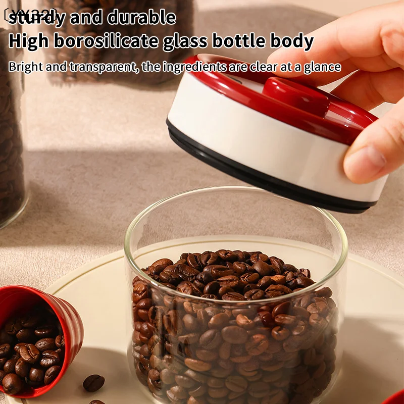Coffee Beans Vacuum Sealed Tank Transparent Glass Food Storage Jars Moisture-proof Air Extraction Airtight Container〔YY32〕