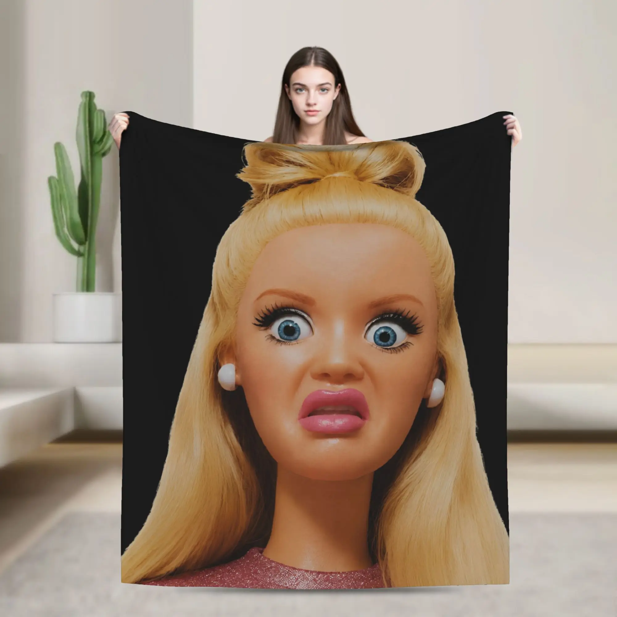 Blonde Doll Disheveled Doll Blanket Warm Cozy Fluffy  Throw Blankets for Couch 50x60 Inch Multiple Sizes Bedding Throws