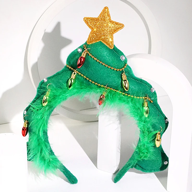 Green Christmas Tree Headbands Noel Xmas Tree Headgear Merry Christmas Hairband Christma Gifts Happy New Year