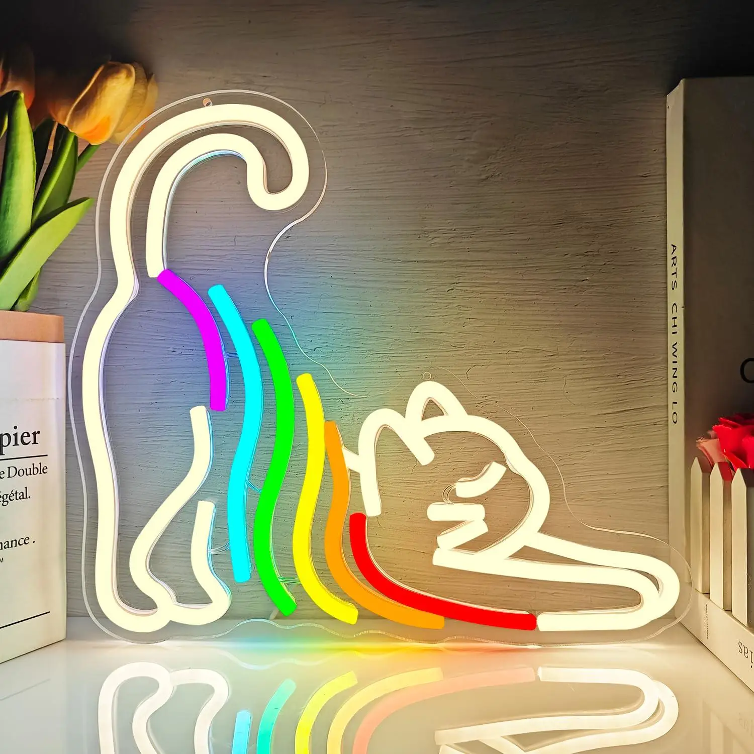 Letrero de neón con diseño de gato arcoíris, ideal como decoración para dormitorios, habitaciones infantiles y áreas de fiesta con estética Kawaii, regalos especiales