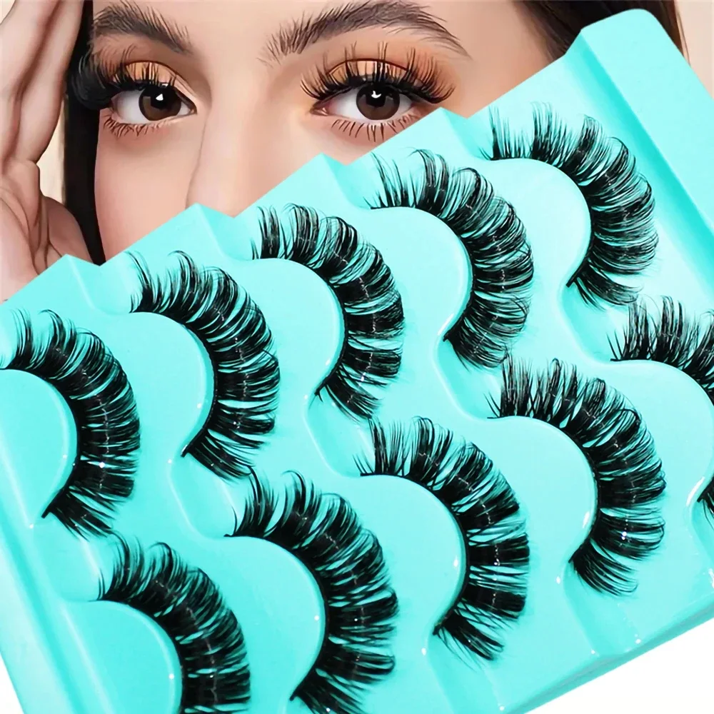 5 Pairs Lashes DD Curl Russian Lashes 3D faux Mink Eyelashes Reusable Fluffy Russian Strip Lashes Eyelash Extension