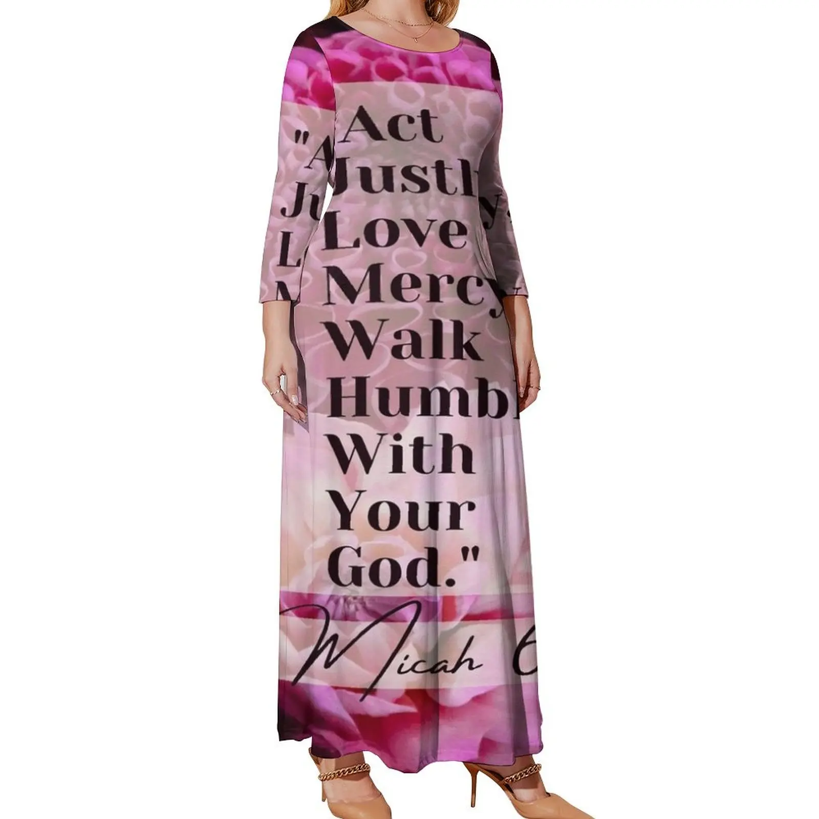 Micah 6:8 floral bible verse quote Long Sleeved Dress women's summer jumpsuit beach dresses dress dresses Women dresses summer