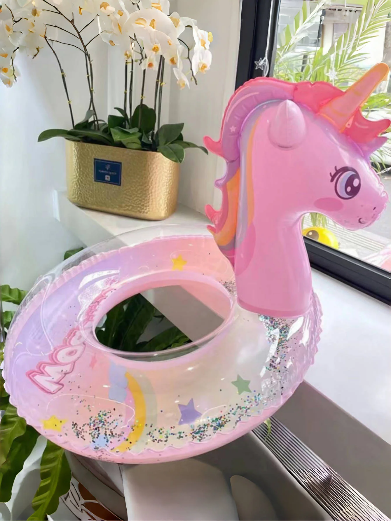 1 قطعة قوس قزح ملون يونيكورن المهر السباحة الدائري ، سميكة صديقة للبيئة PVC بركة تعويم ، الكرتون على شكل Fl #5