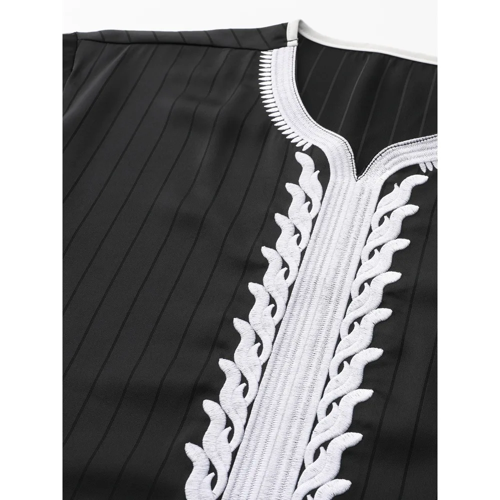 ¡2025 nueva bata étnica árabe para hombre! Diseño bordado a rayas de manga corta, ropa islámica holgada informal