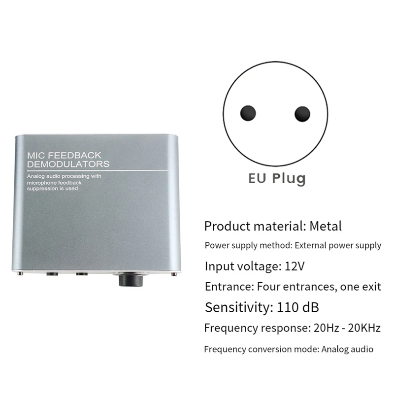 4 Channels Microphone Anti-Howling Device, Front Stage Effector,Suppressor Frequency Shift Equalizer Gray EU Plug-A69M