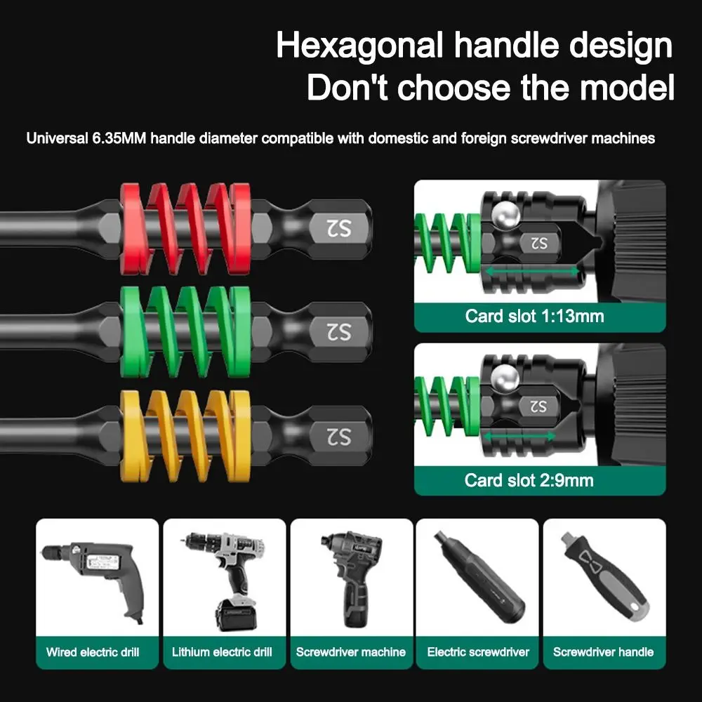 

1/2/3 шт. портативная нескользящая магнитная насадка с пружинным шестиугольным крестообразным сверлом, инструменты для электрика