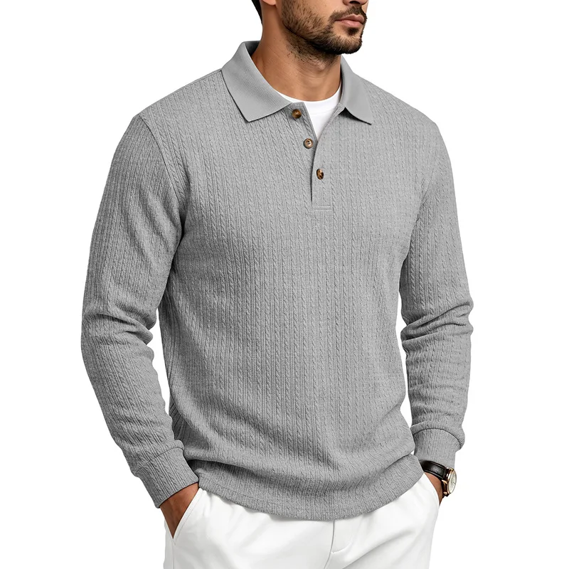 Herren Herbst-Winter US-Größe Jacquard Schlangenmuster Langarm-Poloshirt, Lässiges Einfaches Revers-Unterhemd – Detail 11