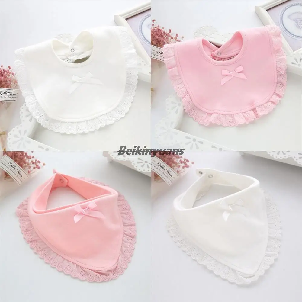 New baby bib gauze stitching cotton fabric with bow female baby saliva towel