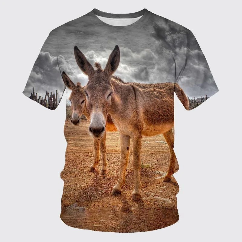 Funny Donkey T-shirt Animal 3D Printing Short Sleeve O-neck For Men's Street Wear Oversize Loose Fashion Trend Tee Shirts Top