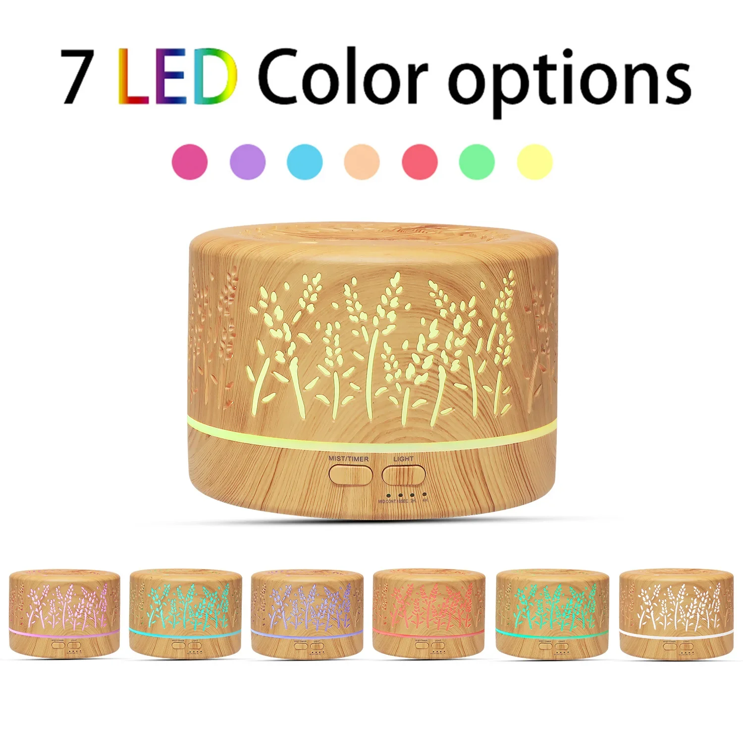 500ml Aromatherapy Essential Oil Diffuser Wood Grain Ultrasonic Air Humidifier with 7 Colors Light for Bedroom Yoga Mist Maker