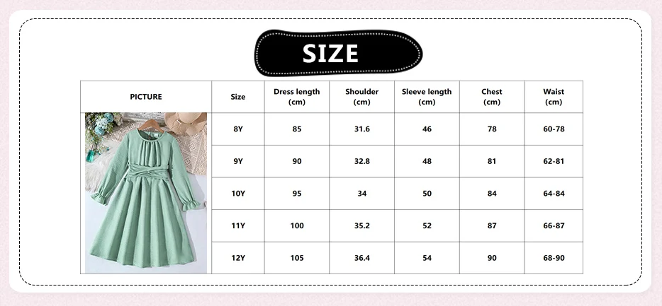 Frühlingskleid für Teenager-Mädchen, strukturiertes Midikleid, Schlüssellochverschluss hinten, elastische Taille, ausgestellter Saum, lange Ärmel, lässiges, einfarbiges Kinderkleid – Detail 1