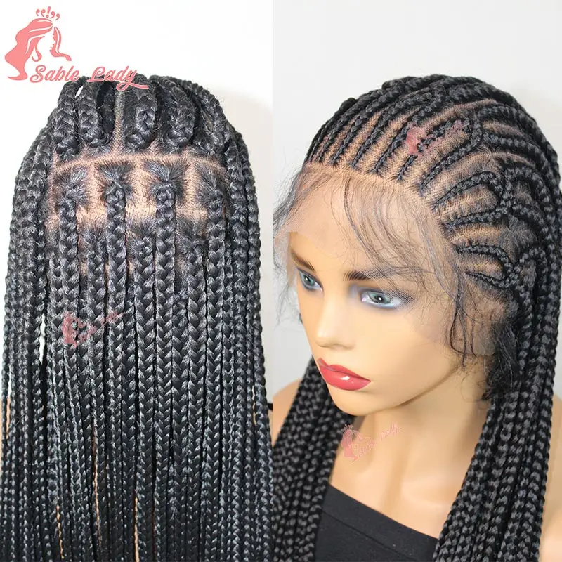 

Box Braids Wig 36Inch Cornrow Braided Wigs Синтетический полный парик шнурка для чернокожих женщин Смешанный парик фронта шнурка с плетением волос