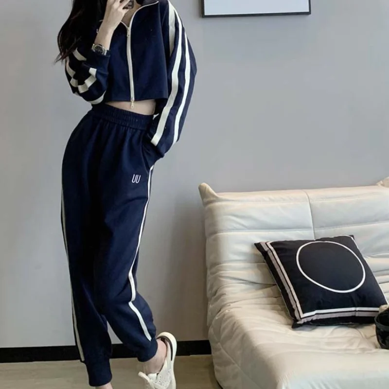 Sweatshirt Korea Stylish Casual Ladies Trouser Sport Tracksuit Women\'s Pants Two Piece Set Co Ord Clothing Trend 2024 D Classy