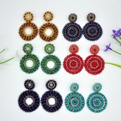 Rice bead earrings Circle Crystal Originality Hand knitting Bohemia Alloy Fashion Simple Beaded earrings