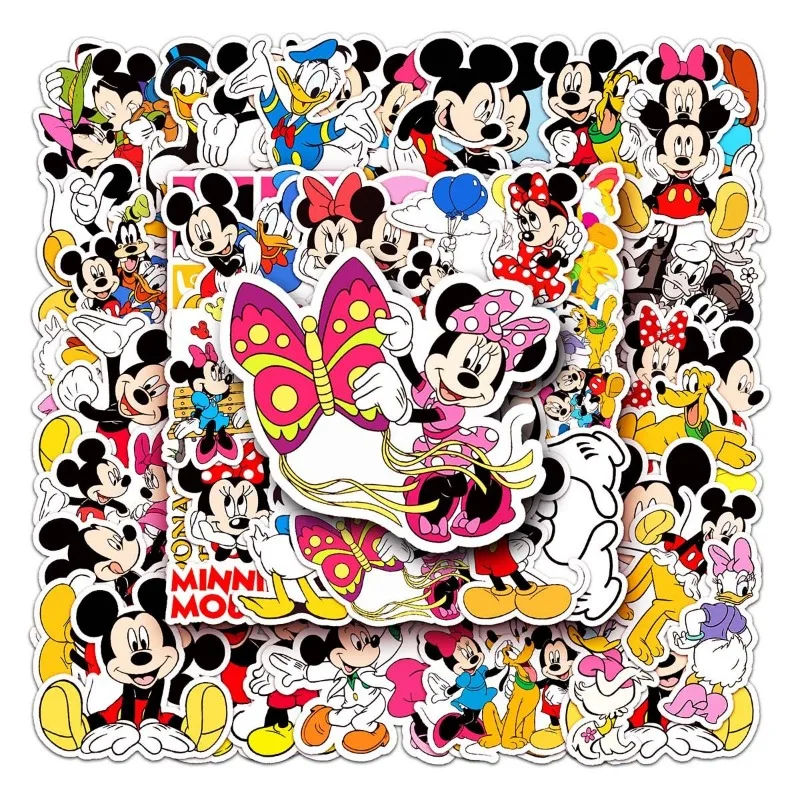 50 Mickey Mouse Cartoon Waterproof Stickers Disney Animation Cute Notebook Water Cup Electric Vehicle Helmet DIY Decoration