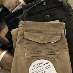 Frühling Neue Amerikanischen Retro Twill Amekaji Chino Cargo Hosen Männer der Einfache 100% Baumwolle Gewaschen Dünne Gerade Business Casual Hosen