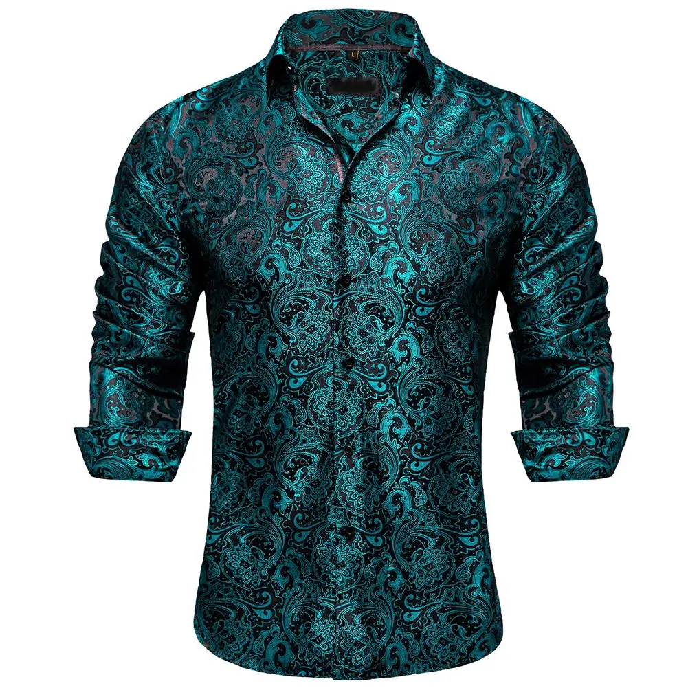 

Fashion Men's Luxury Silky Printed Long Sleeve Lapel Collar Shirts Formal Tuxedo Wedding Party Shirt And Blouse Man Tops