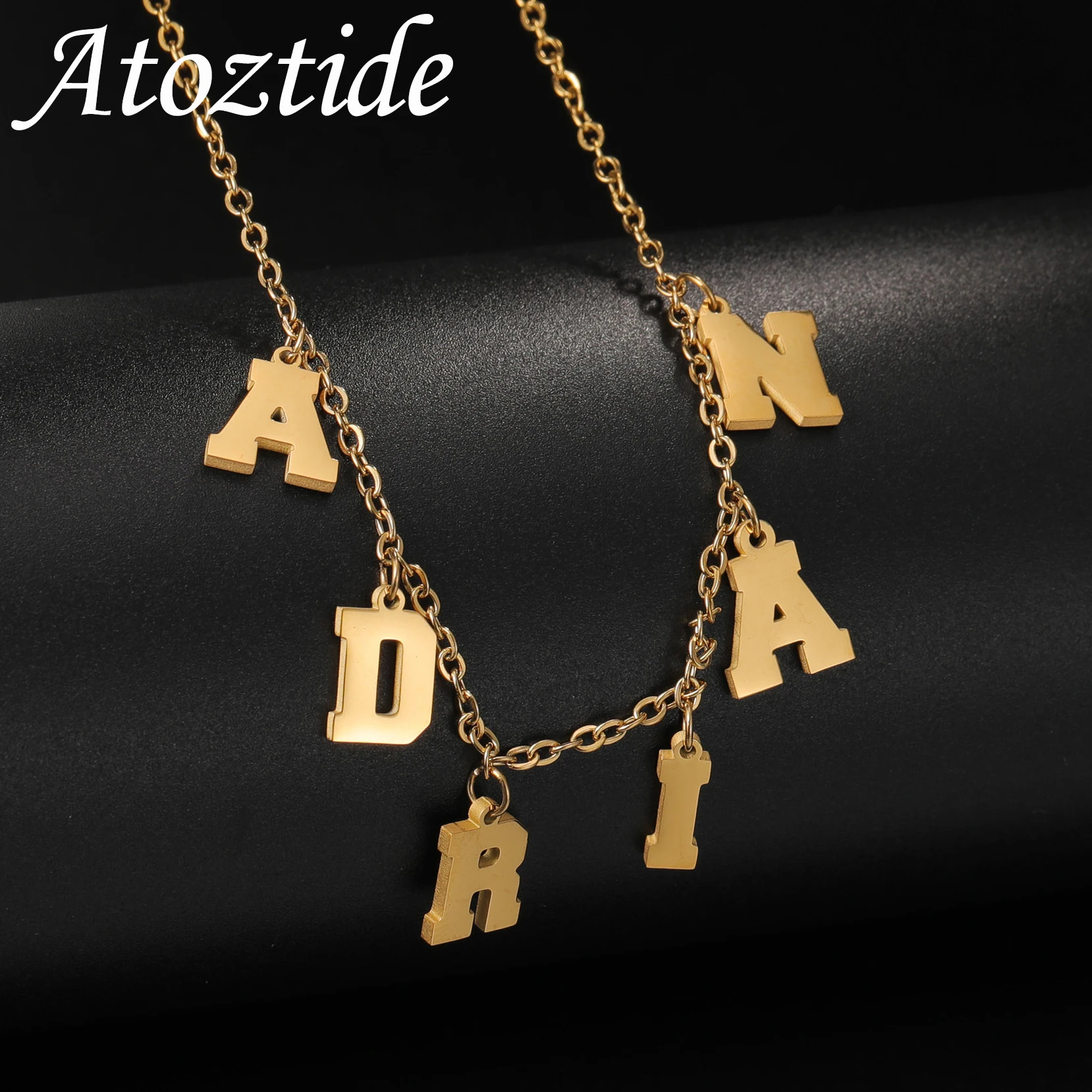 

Atoztide Personalized Custom Name Necklace for Women Stainless Steel Multiple Letter Pendant Figaro Chain Birthday Jewelry Gift