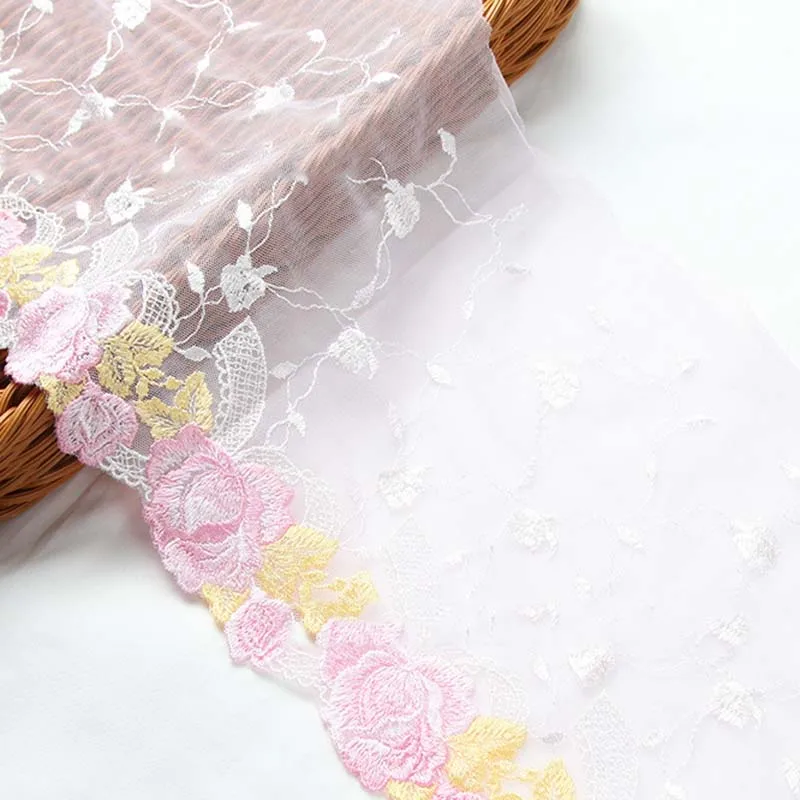 

15Yards Pink Polyester Soft Mesh Embroidery Lace Trimmings Dress Accessories Lace Fabric Sewing Crafts Doll Material