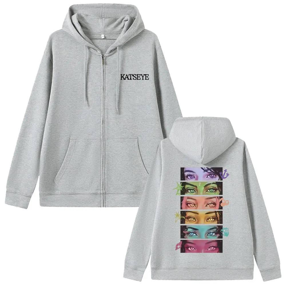Korean Kpop Katseye Eyes Graphic Zipper Hoodie Men Women Hip Hop Fashion Oversized Streetwear Male Casual Vintage Zip Up Hoodies