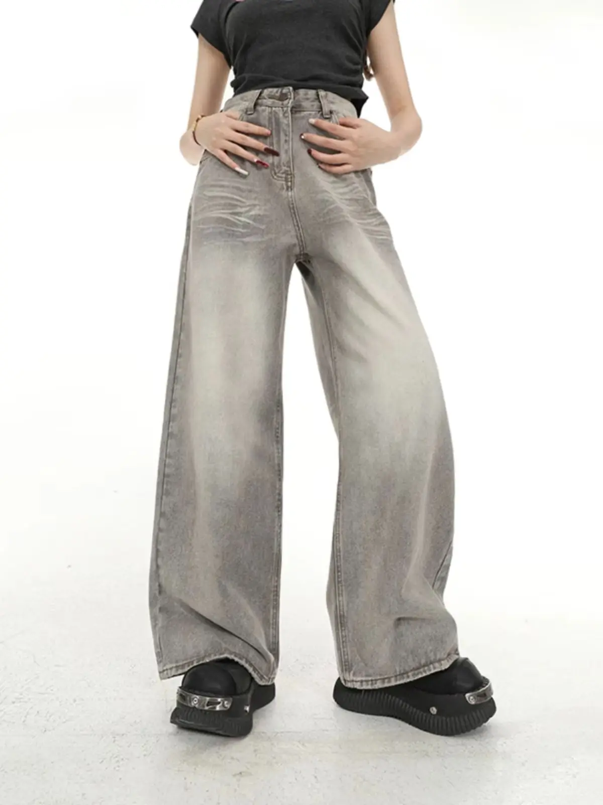 

Y2K Retro Wide Leg Jeans Women High Waisted Loose Straight Denim Pants American Street Fashion Washed Slimming Summer Trousers