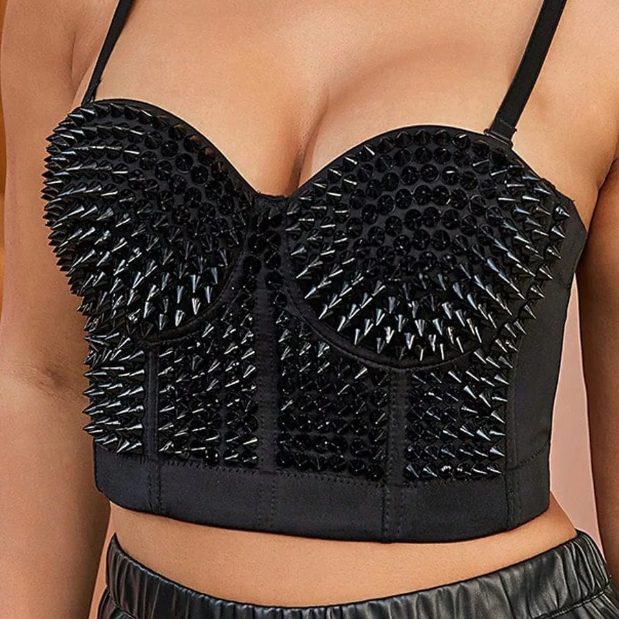 

Fashion Nightclub Sexy Lady out Hot Girl Gothic Tapered Thorn Detail Corset Spaghetti-Strap Camisole Top