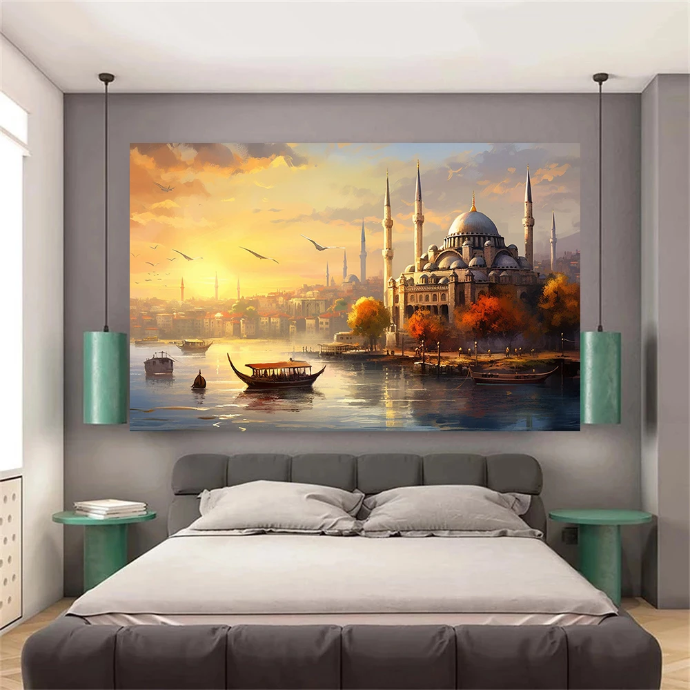 Misty Istanbul Turkey Landscape Poster Print Mosque Sunrise Art Canvas Painting Bedroom Travel Wall Home Mural Decoration