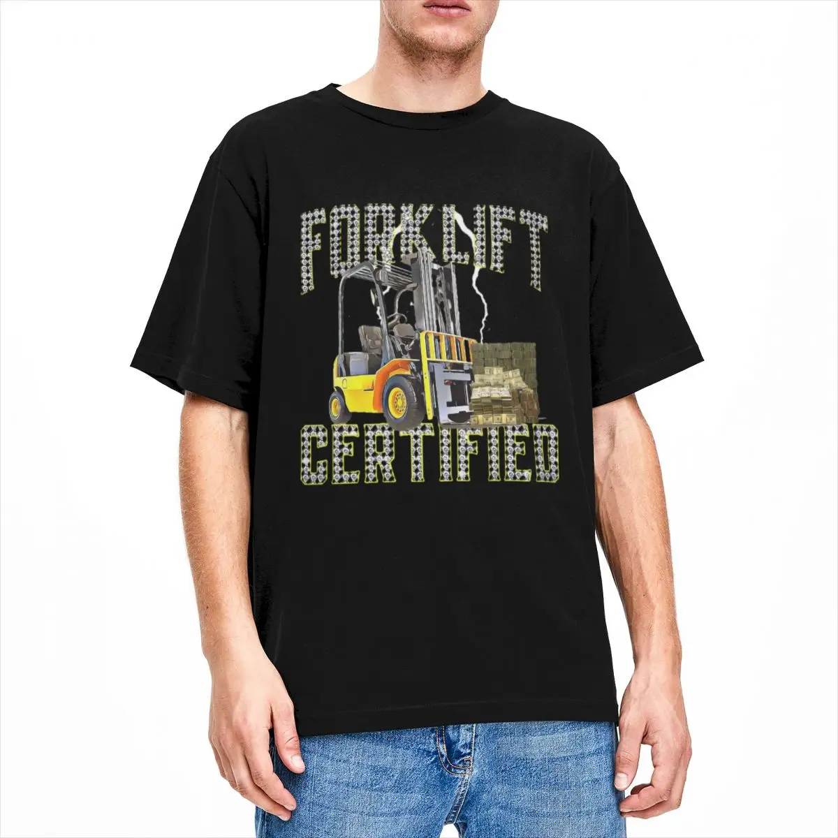 Funny Funny Forklift Certified T-Shirts Men Women's O Neck Pure Cotton Forklift Operator Short Sleeve Tees Printing Tops