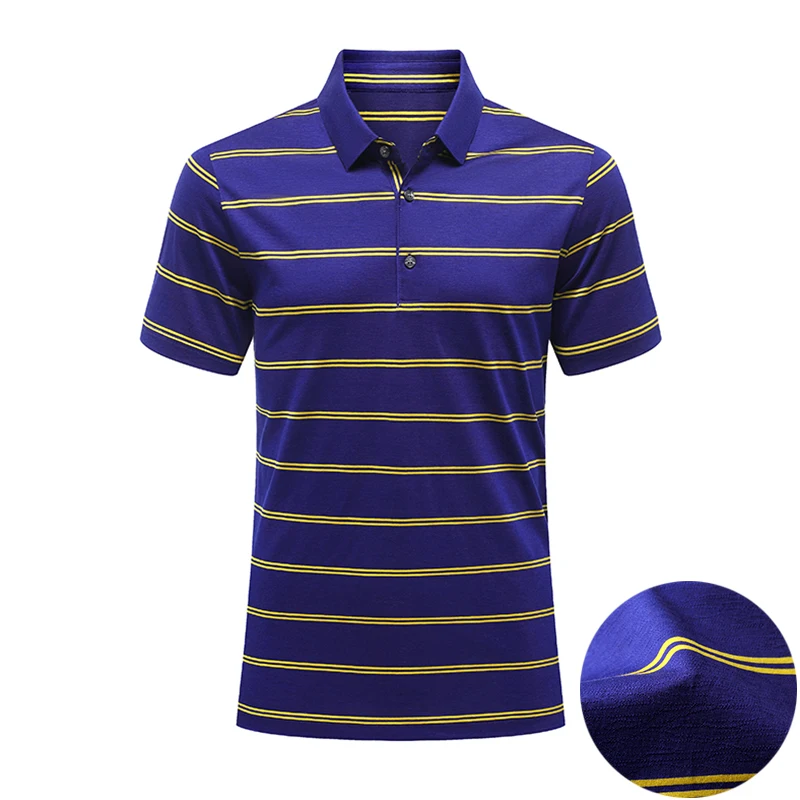 

Новая модная мужская футболка-поло из лиоцелла и хлопка, летняя коллекция 2026, классическая полосатая футболка из тутового шелка, дышащая, с коротким рукавом
