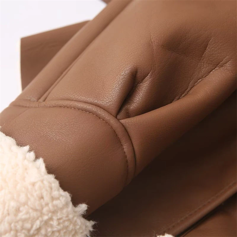 KEYANKETIAN Winter New Women Clothing Retro Loose Fleece Lining Shoulder Strap With Rope Tie And Fleece Leather Jacket Women