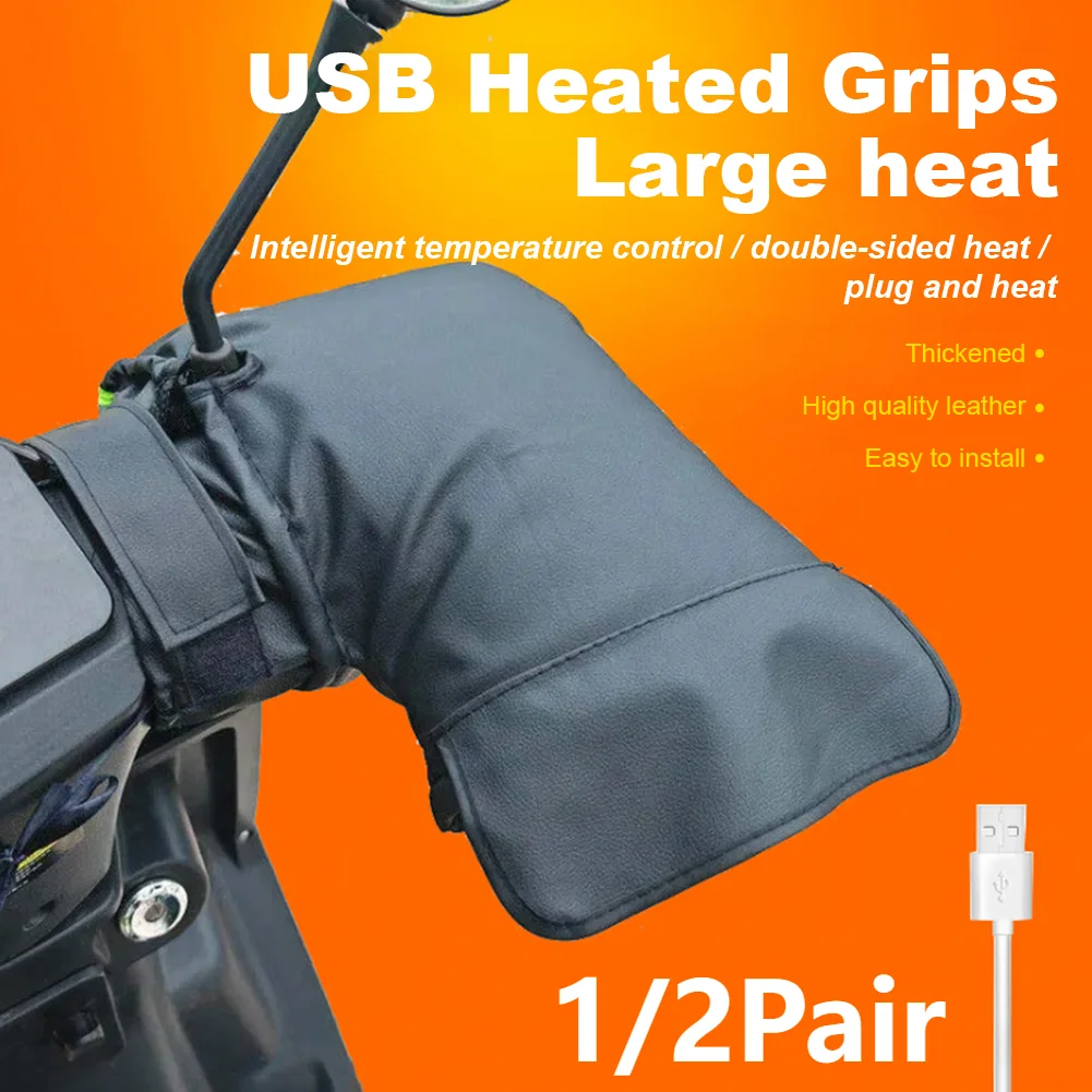 

PU Electric Heating Handlebar Gloves 3 Levels Setting Heating Warm Muffs USB Charging for Bicycle Motorcycle (No Battery)