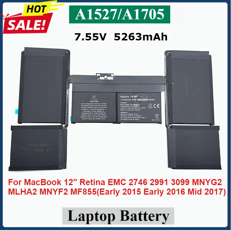 

A1527 A1705 Battery For MacBook A1534 12'' Retina EMC 2746 2991 3099 MNYG2 MLHA2 MNYF2 MF855 (Early 2015 Early 2016 Mid 2017)