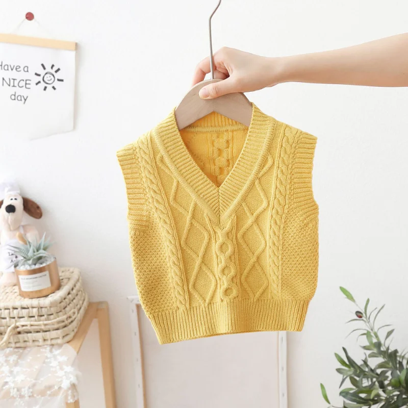 Spring Autumn New Baby Girl Cable-knit Vest Sweater Fashion Infant Girl Cotton Knitted Sleeveless Tops Toddler Clothes FY12094