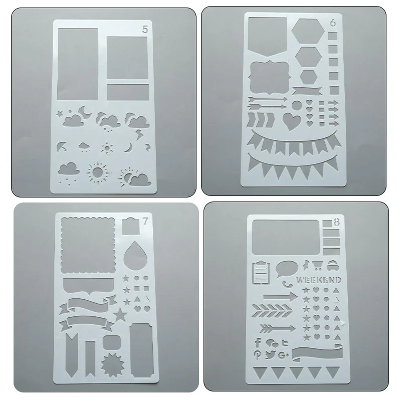 12개 플래너 DIY 드로잉 스텐실 세트 저널 노트북 스크랩북 템플릿