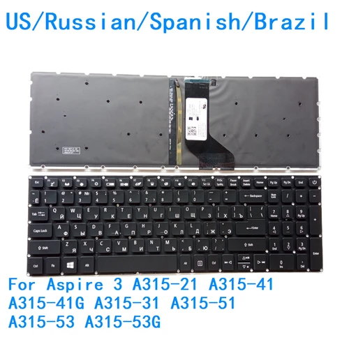 Nuevo teclado retroiluminado EE. UU., ruso, español, Brasil para Acer Aspire 3 A315-21 A315-41 A315-41G A315-31 A315-51 A315-53 A315-53G