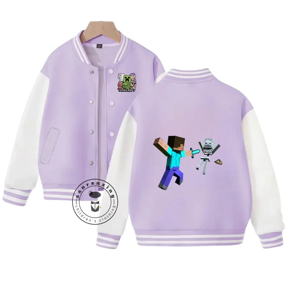 Biblioteca regalo di compleanno di 1-14 anni Uniforme da baseball Minecraft Cartoon stampato Giacca autunnale e invernale per ragazzi e ragazze Kawaii